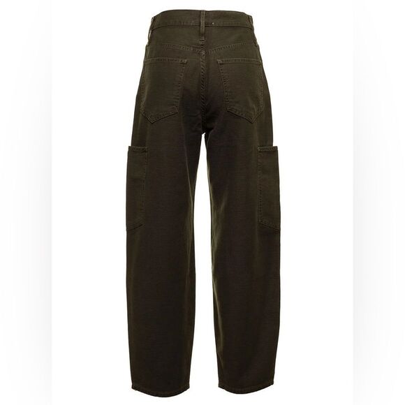 Frame Fatigue Green High-Waist Lightweight Barrel Cropped Cargo Jeans, Size 27 - Picture 13 of 14